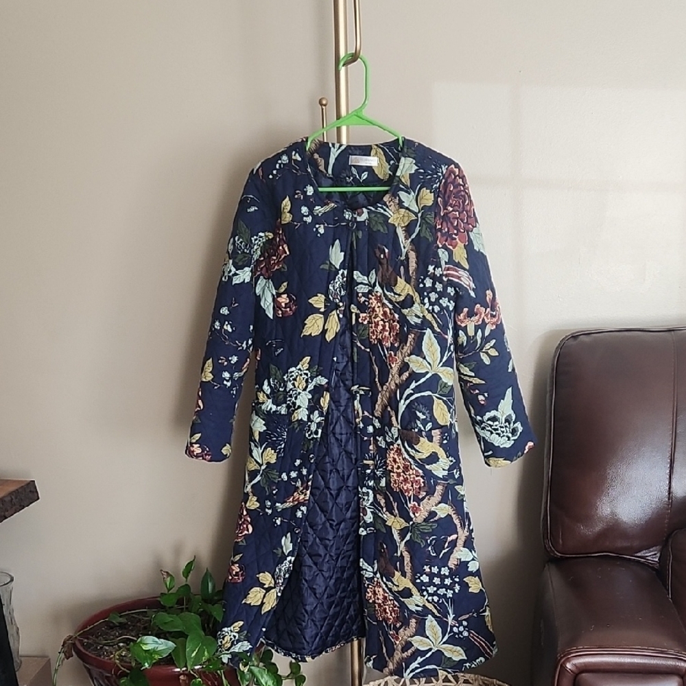 Floral Navy Pea Coat